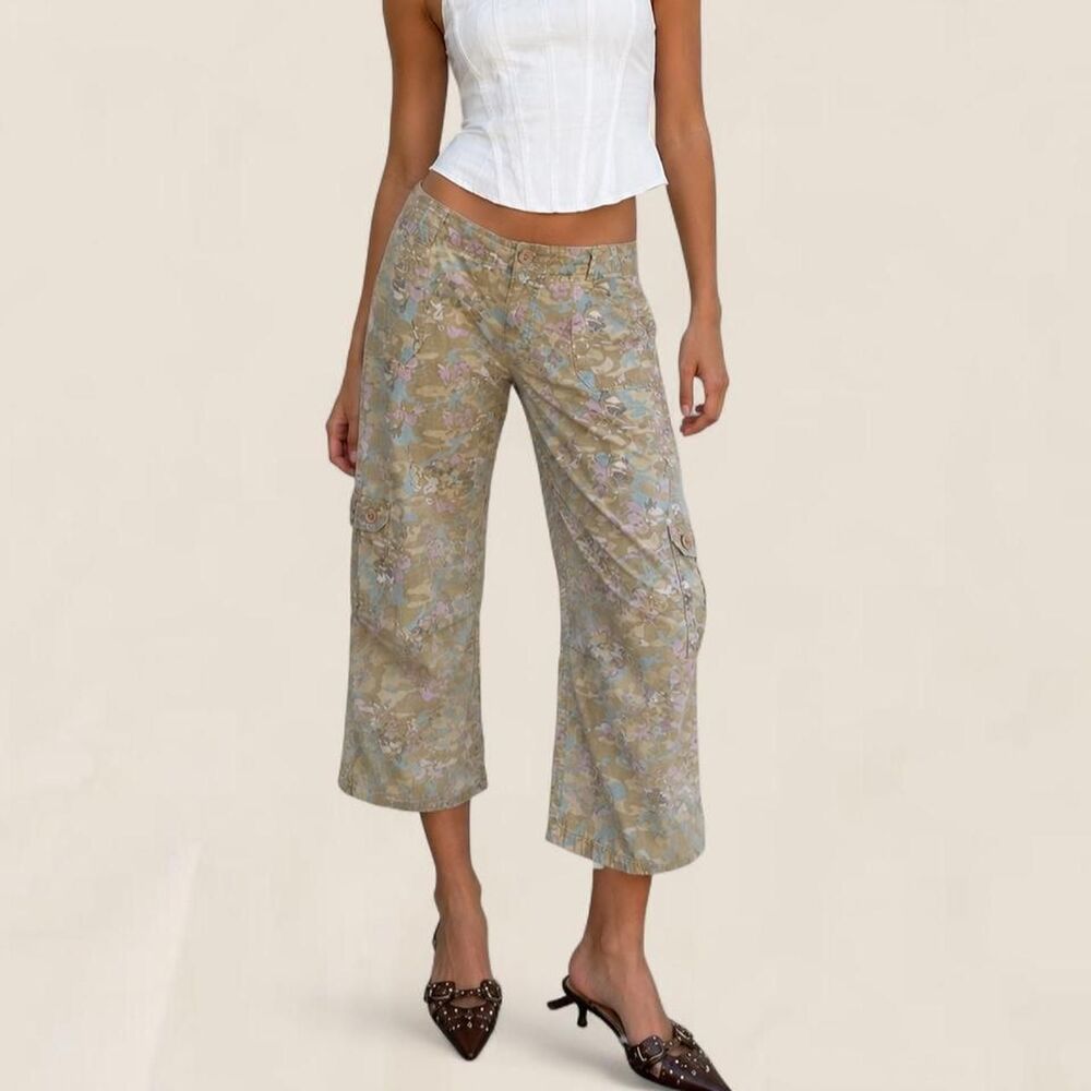Vintage Riders Sage Floral Cargo Capri Pants Y2K Utility Size 20W